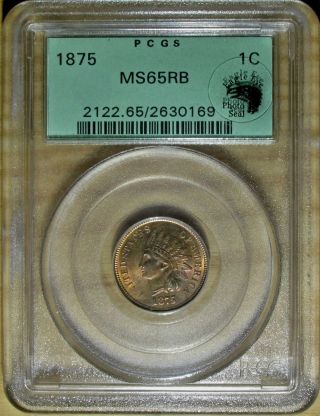 1875 Indian Head Cent Pcgs Ms 65 Rb.  Eagle Eye Photo Seal.  Bold Luster photo