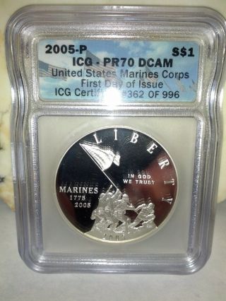 2005 P Marine Corps (i.  C.  G. ) Pr70 Cameo Proof First Day Of Issue (362 Of 996) photo