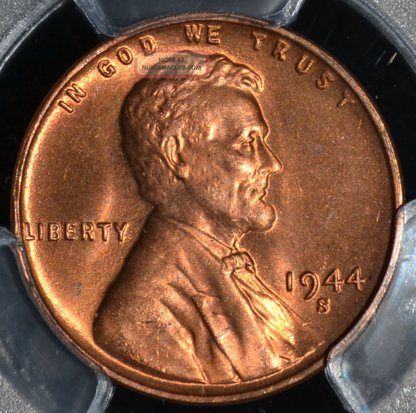 1944 - S Lincoln Cent Pcgs Ms66red. Stunning Bright Red 99c