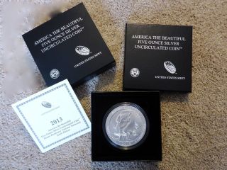 2013 - P America The 5 Oz Silver Uncirculated Coin Mt Mount Rushmore Nq9 photo