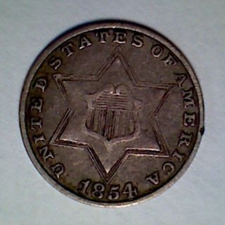 1854 Three Cent Silver,  Scarce Date photo