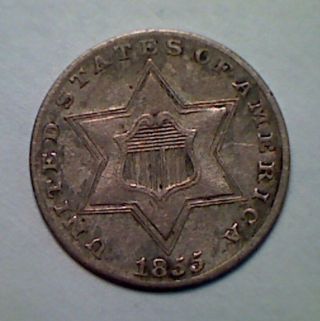1855 Three Cent Silver,  Scarce Date photo