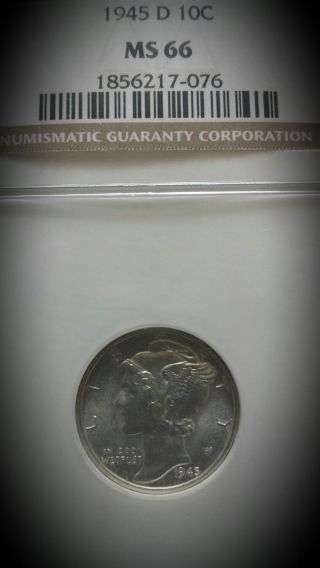 1945 - D 10c Mercury Dime Ngc Ms 66 Absolutely Coin Graded By The Best photo