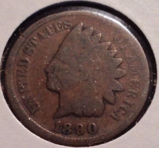 1890 Indian Head Cent Penny,  Good.  U.  S.  Coin. photo