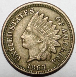 1863 Indian Head Cent Penny Cn Xf Diamonds Visible F19 photo