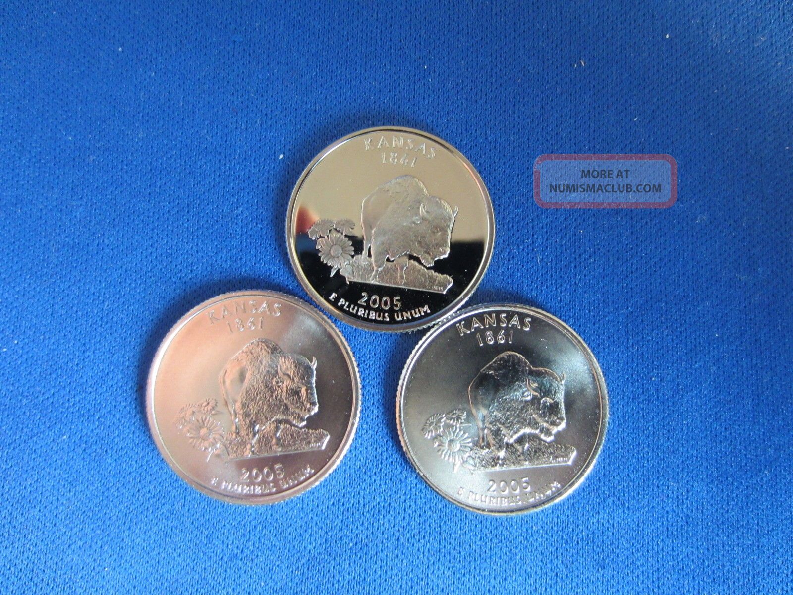 2005 P D & S Mints Kansas Quarters One Each Total (3) Unc/bu & Proof
