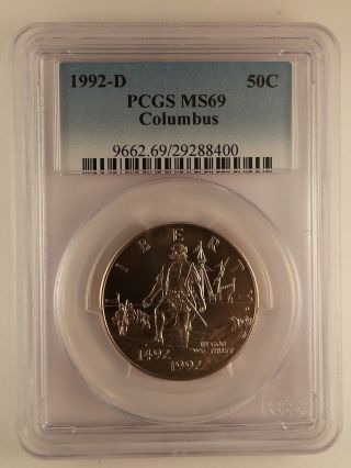 1992 - D Columbus Commemorative Half Dollar 50c Pcgs Ms 69 State 69 photo