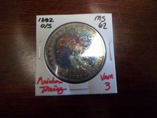 1882 - O/s $1 Vam 3 O/s Flush Morgan Silver Dollar - Rainbow Toning Gem Ms++ photo