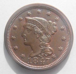 1847 Large Cent Very Choice Uncirculated Red Brown photo
