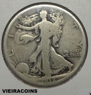 1918 - D Liberty Walking 50c - 90% Silver - - 3477 photo