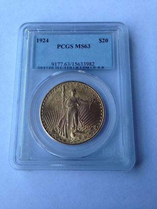 1924 $20 Saint Pcgs Ms63 St Gaudens Gold Coin photo