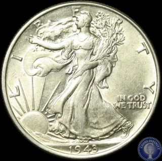 1943 P Uncirculated Silver Walking Liberty Half Dollar Stunner 218 photo
