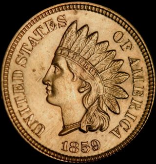 1859 Indian Head Cent Au/ms Coin Pre Civil War Look Closely. . . .  Nr photo