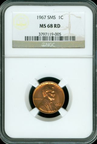 1967 Lincoln Cent Ngc Ms68 Red Sms Pq 2nd Finest Registry Rare photo