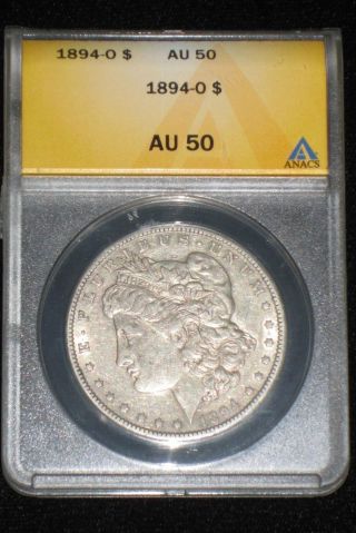 1894 O Almost Uncirculated Au 50 Scarce Date Certified Morgan Silver Dollar photo