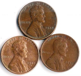 1945 Pds Lincoln Cent Trio photo