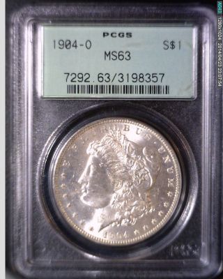 1904 O Morgan Silver Dollar Pcgs Ms 63 Green Lable Old photo