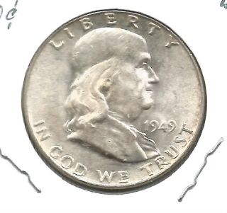 1949 Silver Franklin Half Dollar - Very Choice Bu/uncirculated Coin Brand Usa photo
