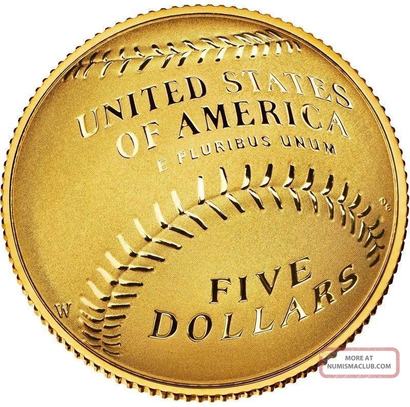2014 W National Baseball Hall Of Fame Gold Proof Five Dollar Coin