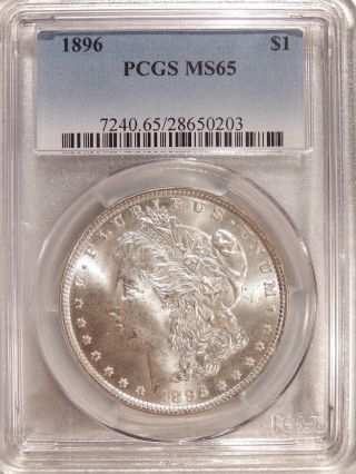 1896 $1 Pcgs Ms - 65 White Gem Morgan Dollar photo