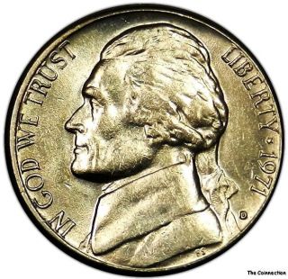 1971 D Ms Bu Unc Jefferson Nickel 5c Us Coin - Some Color Lustrous C163 photo