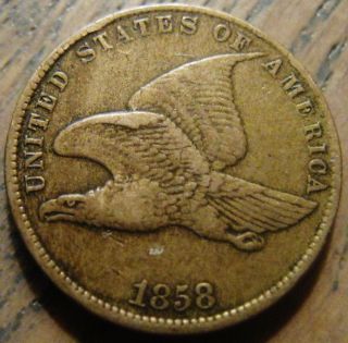 1858 Flying Eagle Cent Very Fine Small Letters Scratched Reverse 87 photo