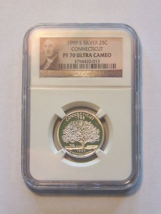 1999 S Silver Proof Connecticut State Quarter - Ngc Pf 70 Ultra Cameo photo