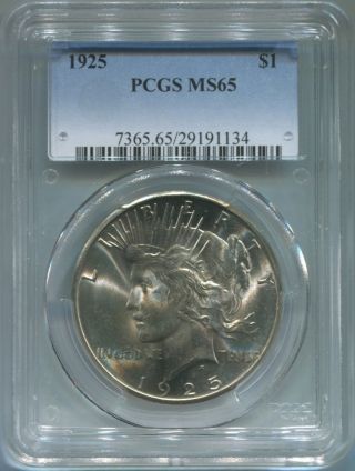 1925 Peace Silver Dollar $1 - Pcgs Ms 65 - Gem Unc - Gorgeous Coin - photo