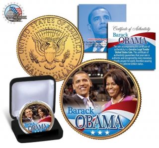 Barack & Michelle Obama J.  F Kennedy U.  S 24 Karat Gold Half Dollar With Gift Box photo