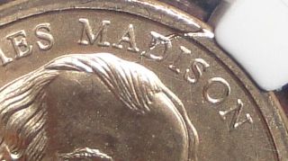 2007 Sms P $1 James Madison Struck Thru Wire Error.  Rare Sms Dollar Error photo