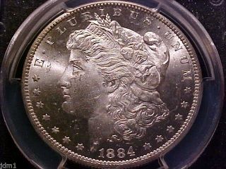 1884 - Cc Morgan Silver $1 Dollar Frosty Pcgs Ms65 65 Awesome Carson City M649 photo