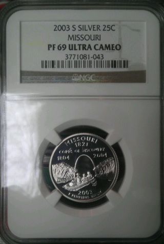 Missouri 2003 - S Silver State Quarter Proof Coin Ngc Pf - 69 Ultra Cameo Rare photo
