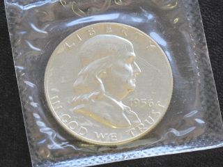 1956 - P Franklin Half Dollar 90% Silver Proof U.  S.  Coin D0311 photo