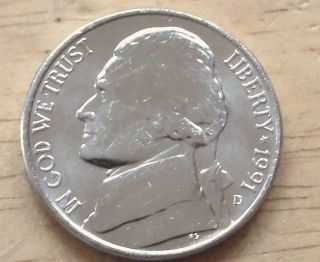 1991 D Brilliant Uncirculated Jefferson Nickel. . photo