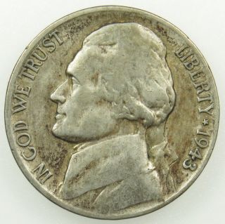1943 P Jefferson Silver War Nickel F (b05) photo