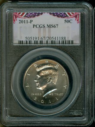 2011 P Kennedy Half Pcgs Ms67 2nd Finest Bunting Label Gorgeous Coin photo