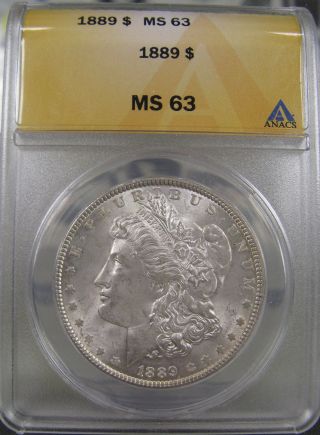 1889 Morgan $1 Dollar Anacs Graded Ms 63 photo