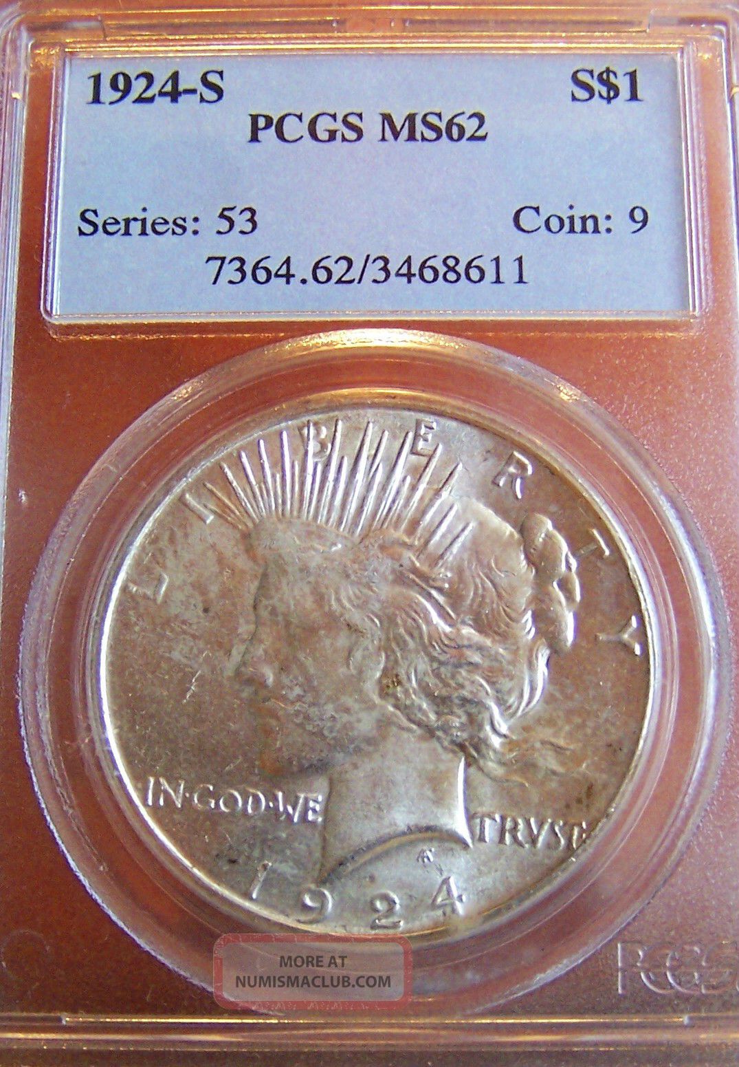 1924 - S $1 Peace Dollar Pcgs Ms 62