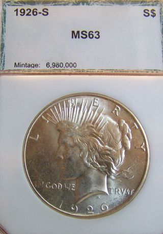1926 - S $1 Peace Dollar Old Green 14 - Digit Pci photo