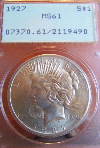 1927 - P $1 Peace Dollar Pcgs Ms 61 Old Green Holder 