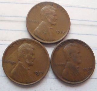 1927 P,  D,  &s Circulated Lincoln Cents. . photo