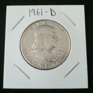 1961 D Ben Franklin 90% Silver Half Dollar.  900 Fine Silver & Usa photo
