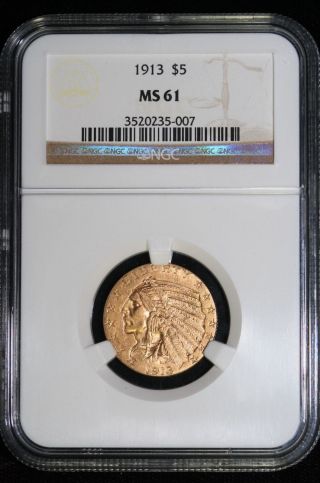 1913 $5 Indian Head Gold Ngc Ms61 photo