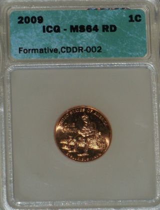 2009 Lincoln Formative Years Error Penny Ms64 Rd Cddr - 002 Graded By Icg photo