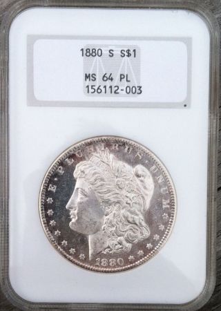 1880 - S Morgan Silver Dollar Ngc Graded Ms64 Pl Proof Like Old Fattie Holder photo