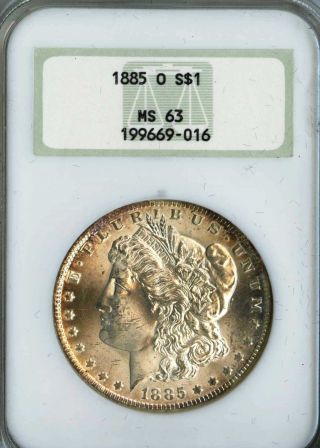 1885 - O Morgan Silver Dollar Graded Ms63 By Ngc Old Fatty Holder Great Luster photo