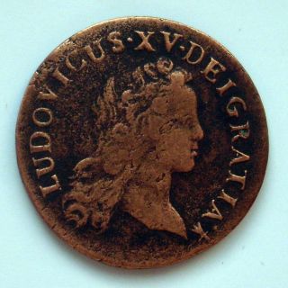 1720 Aa - 6 Deniers Crowned Arms Louis Xv - French Copper Colonial Coin photo