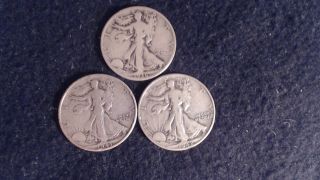 3 Silver Half Dollars Walking Liberty1936 1942 1943 photo