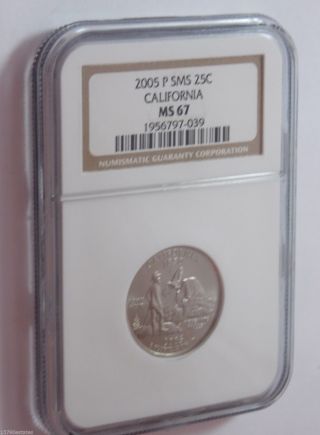 2005 - P Satin Finish California Quarter Slabbed 25¢ Sms Coin - Ngc Ms67 photo