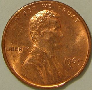 1969 D Lincoln Memorial Penny,  (clipped Planchet) Error Coin,  Af 59 photo